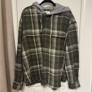 American Eagle Men’s Plaid Hooded Shirt Jacket XL